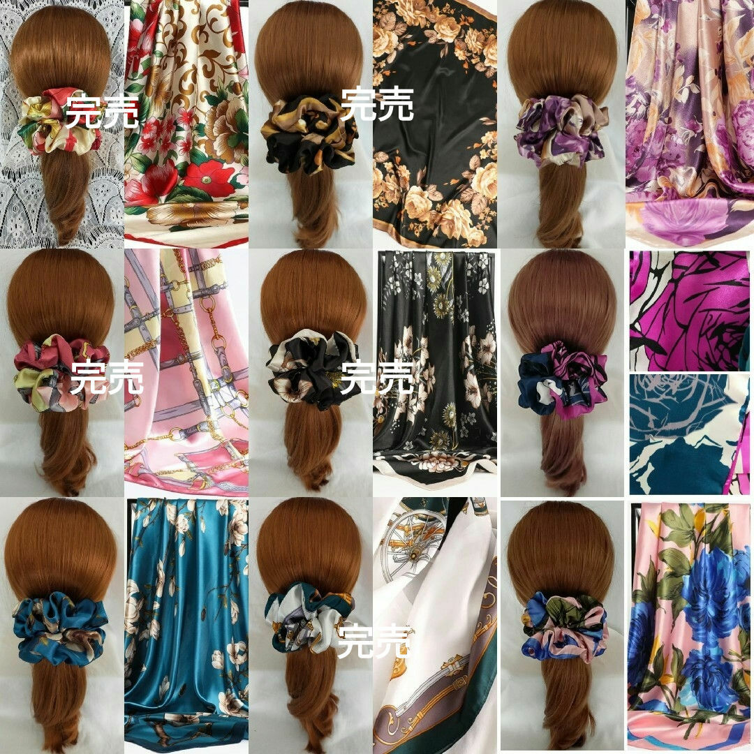 シルク調　ヒダ多めスカーフシュシュ★一覧各690円70種類 レディースのヘアアクセサリー(ヘアゴム/シュシュ)の商品写真