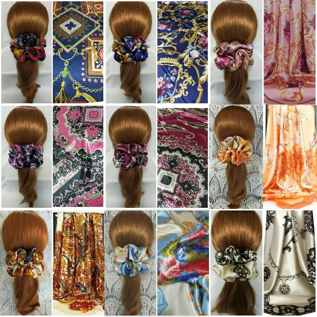 シルク調　ヒダ多めスカーフシュシュ★一覧各690円70種類 レディースのヘアアクセサリー(ヘアゴム/シュシュ)の商品写真