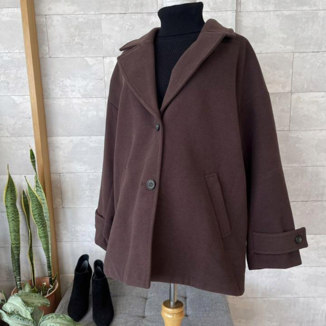 PAGEBOY(ページボーイ)のPAGEBOY ブラウン　コート　シングル　厚手　フリーサイズ　オーバーサイズ レディースのジャケット/アウター(チェスターコート)の商品写真
