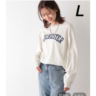 グローバルワーク(GLOBAL WORK)のGLOBAL WORK ヘビロッteeプリント長袖　杢グレー×ネイビー　Lサイズ(Tシャツ(長袖/七分))