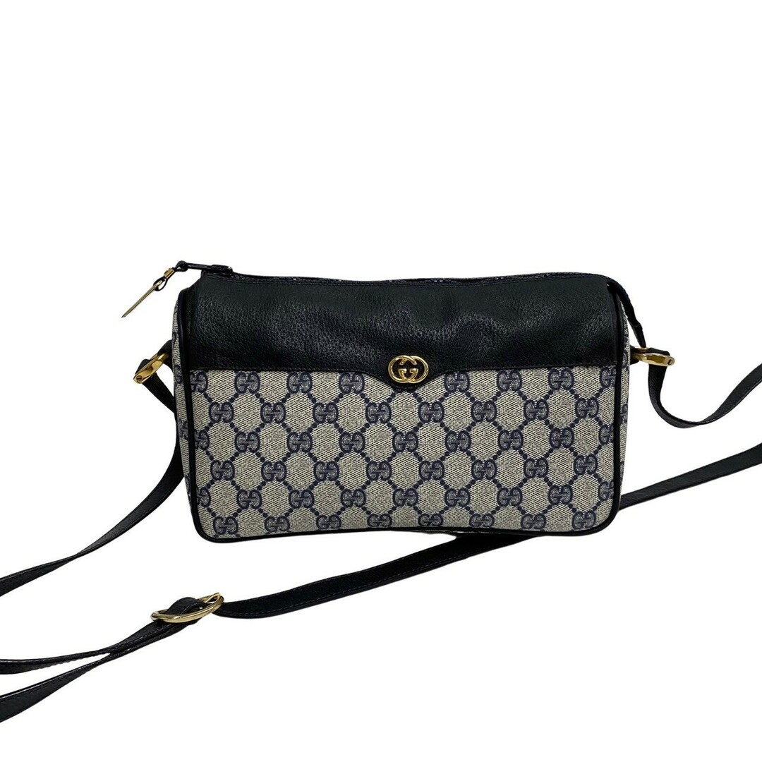 極 美品 GUCCI グッチ オールドグッチ ヴィンテージ シェリーライン GG ロゴ 金具 レザー ショルダーバッグ ポシェット ネイビー 2049  | フリマアプリ ラクマ