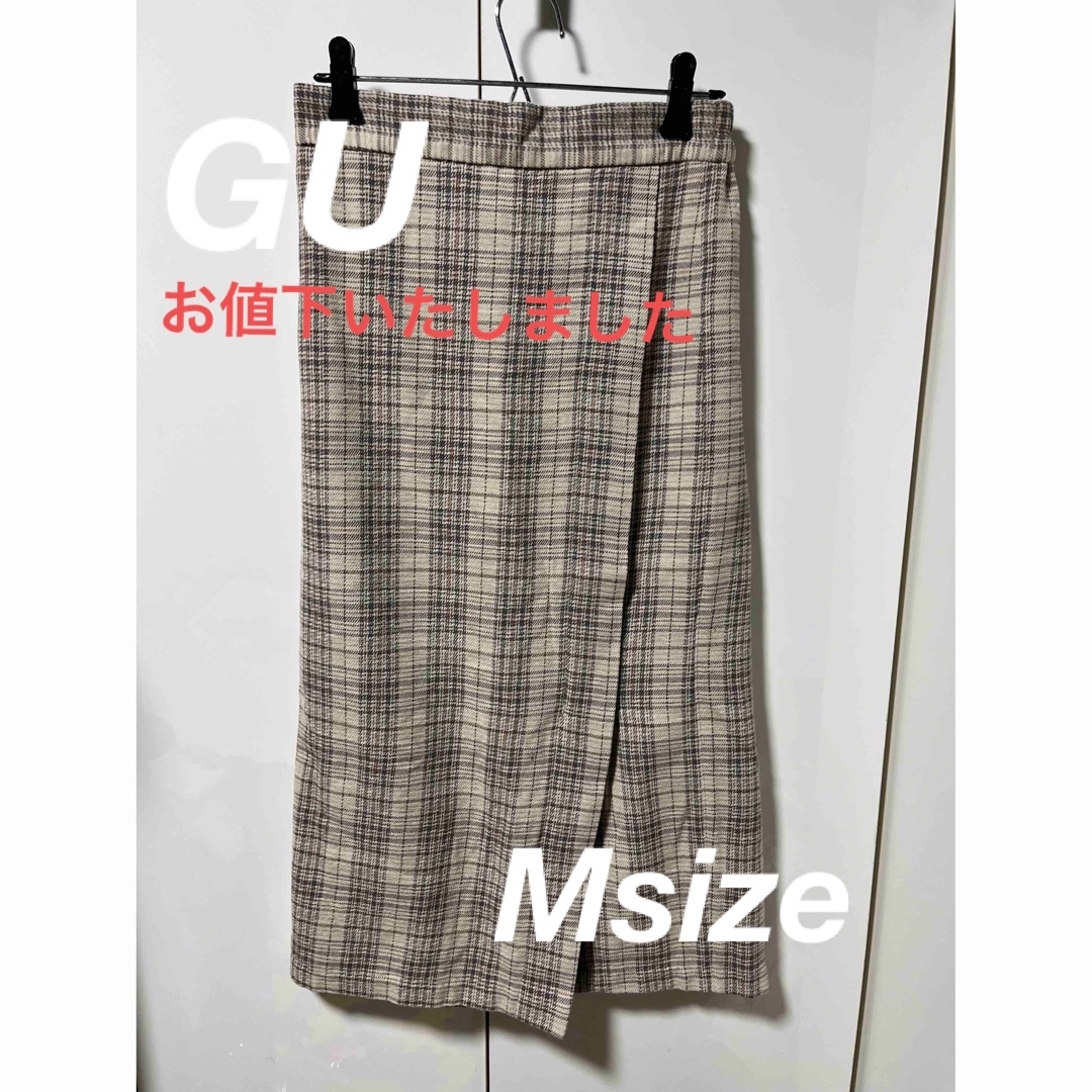 GU(ジーユー)の⭕お値下いたしました⭕　GU ロングスカート  M  ブラウンチェック柄 レディースのスカート(ロングスカート)の商品写真