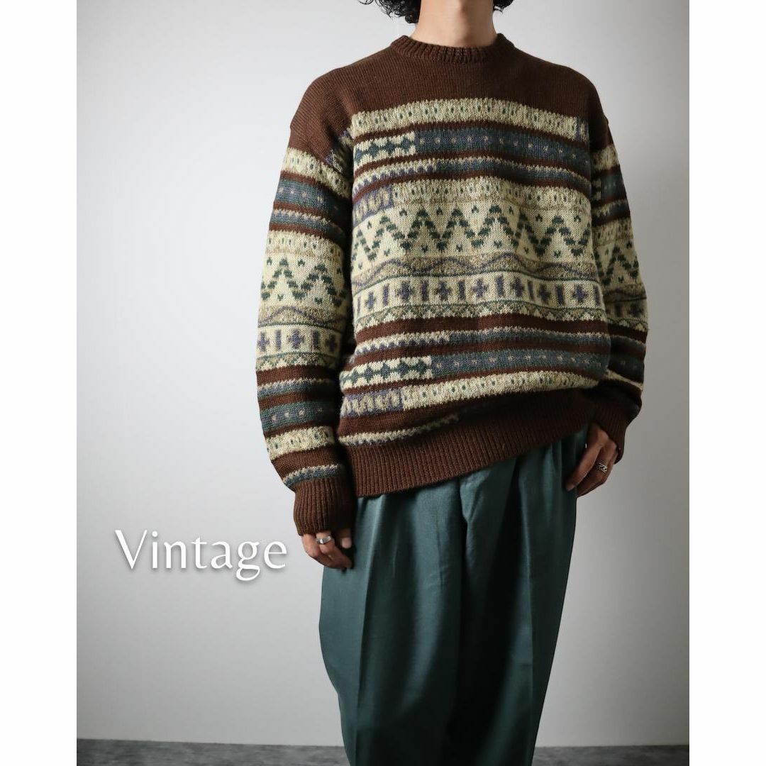 ART VINTAGE(アートヴィンテージ)の【vintage】オルテガ調 幾何学 デザイン 肉厚 ウール ニット セーター メンズのトップス(ニット/セーター)の商品写真