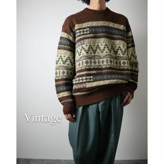 アートヴィンテージ(ART VINTAGE)の【vintage】オルテガ調 幾何学 デザイン 肉厚 ウール ニット セーター(ニット/セーター)