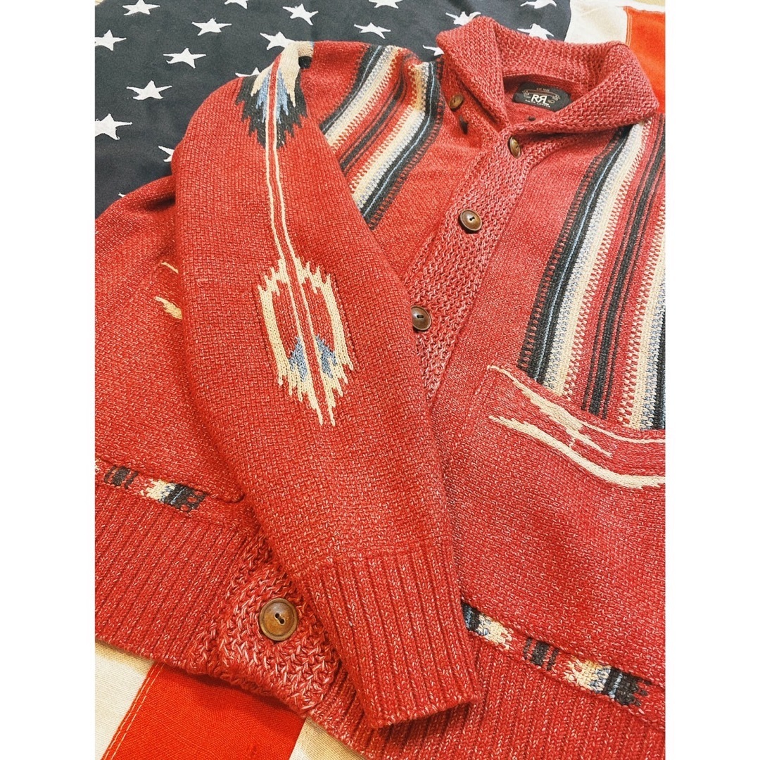 RRL(ダブルアールエル)の超希少&美品!RRLネイティブニットカーディガンUSA Lサイズ RED メンズのトップス(カーディガン)の商品写真