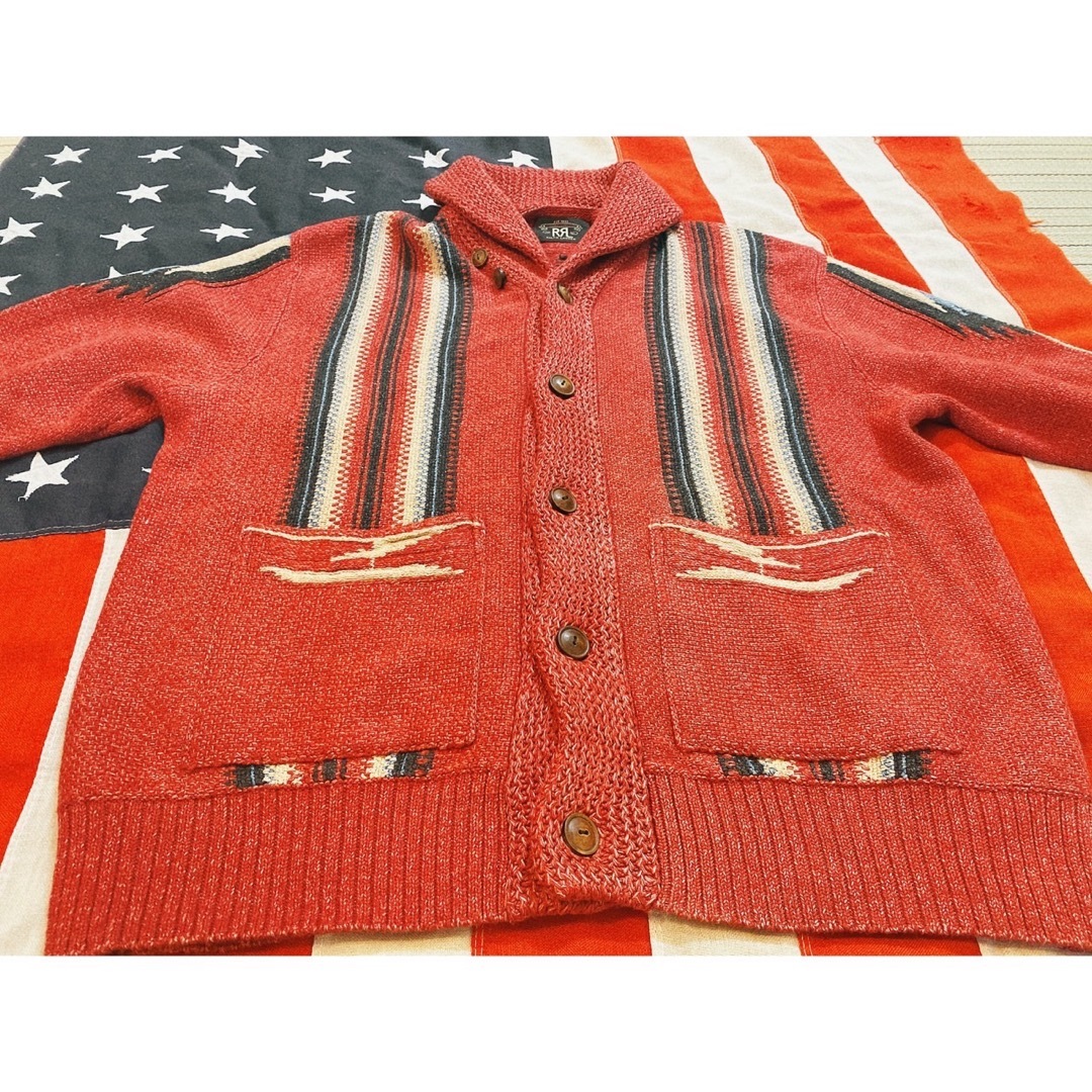 RRL(ダブルアールエル)の超希少&美品!RRLネイティブニットカーディガンUSA Lサイズ RED メンズのトップス(カーディガン)の商品写真