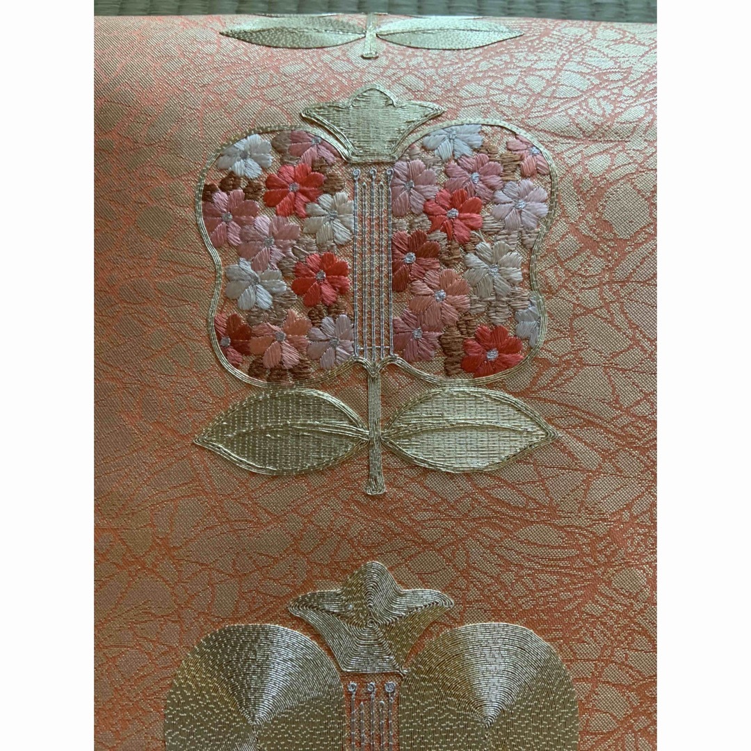 西陣　名古屋帯　正絹　オレンジ　お正月　お祝い　 レディースの水着/浴衣(帯)の商品写真
