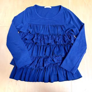 ジーユー(GU)のGU フリルロンT  ネイビー　トップス　女の子　110cm 秋　ジーユー(Tシャツ/カットソー)