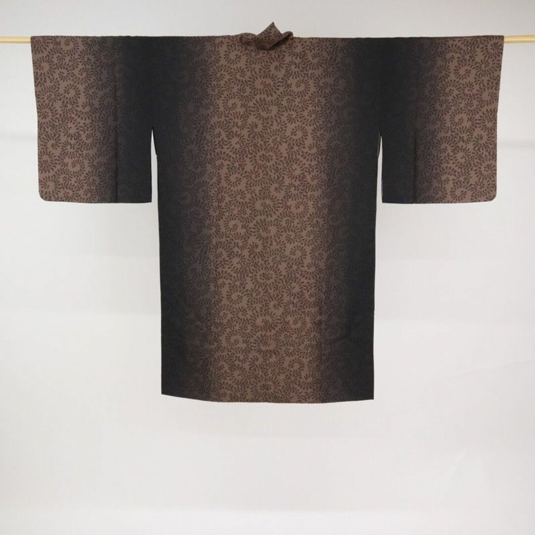 道中着◇和装コート□唐草模様*ラインぼかし◇黒茶◇正絹着物上 道中着◇和装コート□唐草模様*ラインぼかし◇黒茶◇正絹着物上