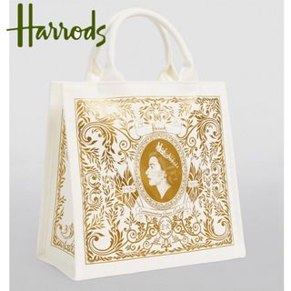 ハロッズ(Harrods)のハロッズ エリザベス女王 記念 トートバッグ  ホワイト×ゴールド 新品未使用(トートバッグ)