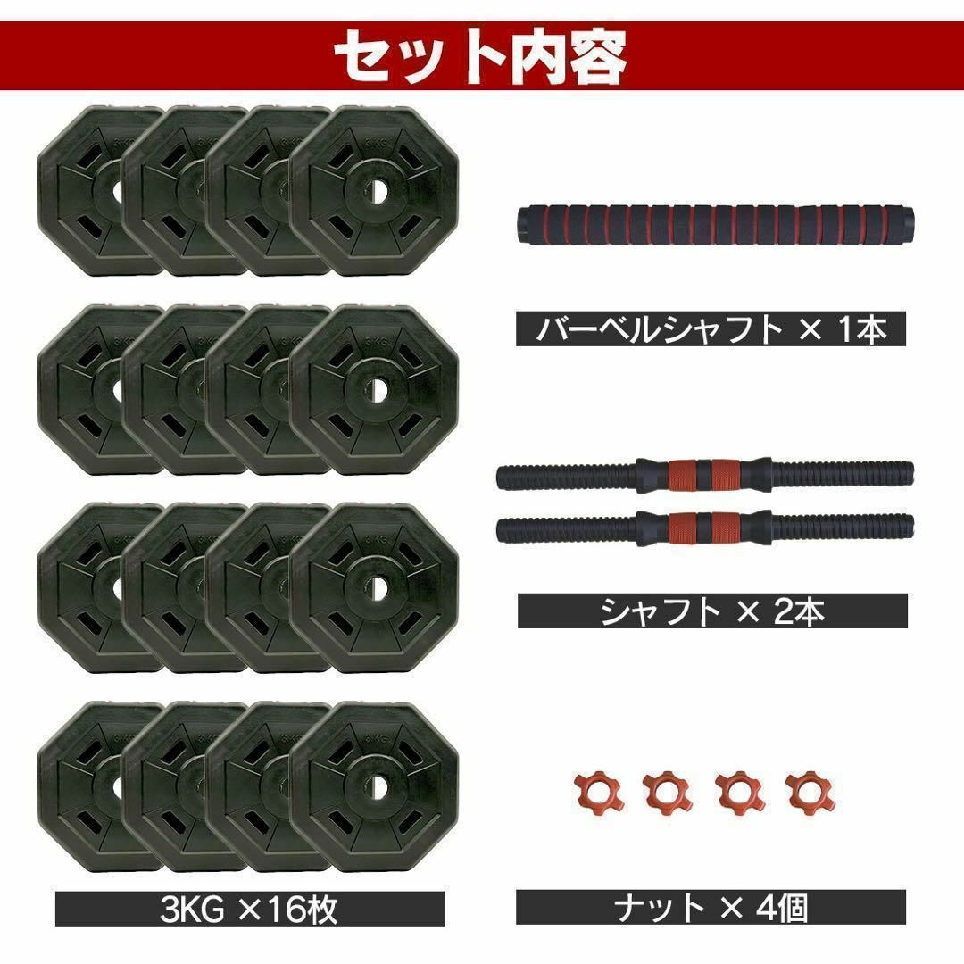 計50kg｜バーベルにもなるダンベル 25kg×2個セット 可変式プレート ④