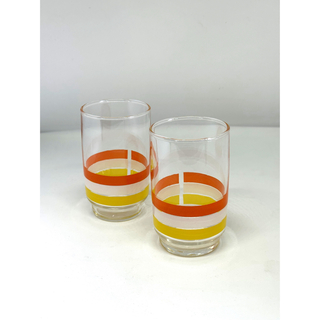 トウヨウササキガラス(東洋佐々木ガラス)のレトロポップ　ライン柄グラス　タンブラー　2個セット　昭和レトロ(グラス/カップ)