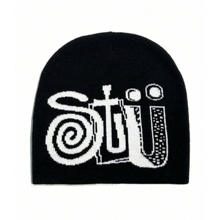 レア/廃盤【ステューシー】stussy ボックス ロゴ ニット帽 シンプル黒×白