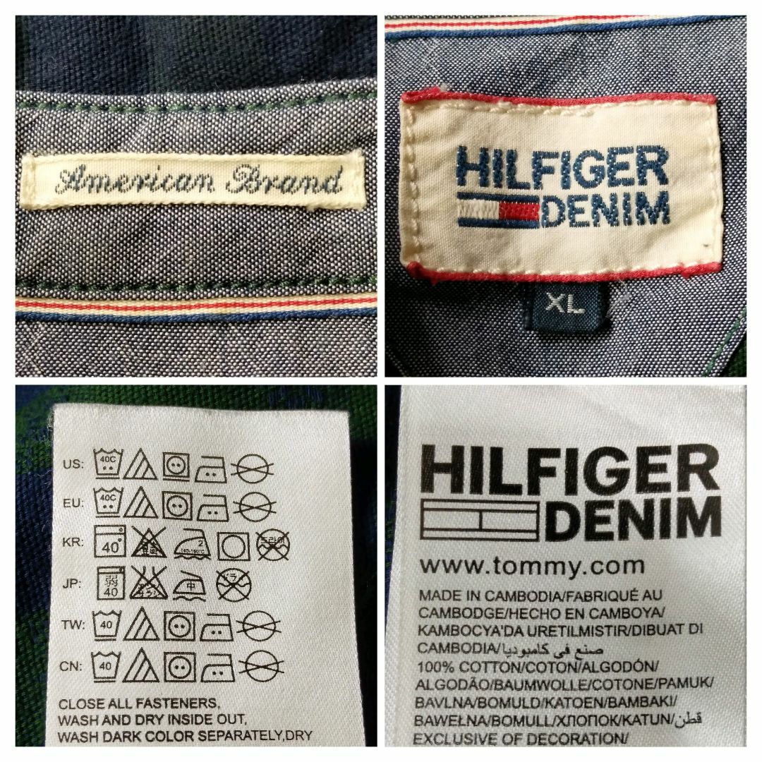 HILFIGER DENIM(ヒルフィガーデニム)のUS輸入古着 ヒルフィガーデニム 長袖シャツ チェック グリーン×ネイビー XL メンズのトップス(シャツ)の商品写真
