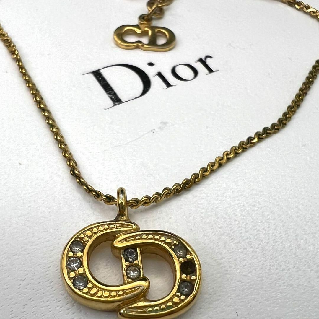 Christian Dior CDロゴラインストーンネックレス ゴールド