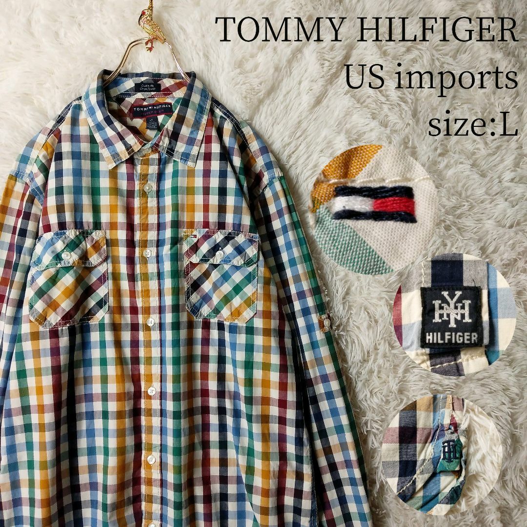 TOMMY HILFIGER(トミーヒルフィガー)のUS輸入古着 トミーヒルフィガー 長袖シャツ チェック柄 マルチカラー Lサイズ メンズのトップス(シャツ)の商品写真