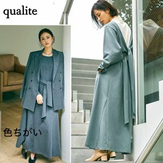 カリテ(qualite)の鳳山えりさん着用♪　2WAYバックリボンワンピース　マキシ　フリー　カーキ(ロングワンピース/マキシワンピース)