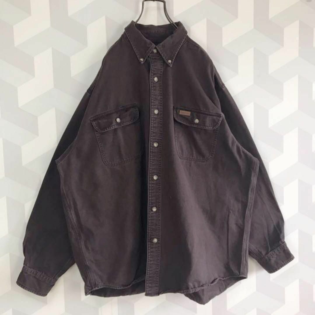 carhartt(カーハート)の【カーハート】XLサイズ 革ロゴ 肉厚ワークシャツ 茶ブラウンcarhartt メンズのトップス(シャツ)の商品写真