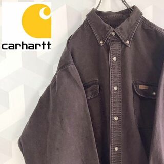 カーハート(carhartt)の【カーハート】XLサイズ 革ロゴ 肉厚ワークシャツ 茶ブラウンcarhartt(シャツ)