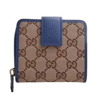 グッチ(Gucci)の【中古】Gucci グッチ GGキャンバス ラウンドファスナー 二つ折り コンパクト財布 346056 ベージュ/ブルー by(その他)