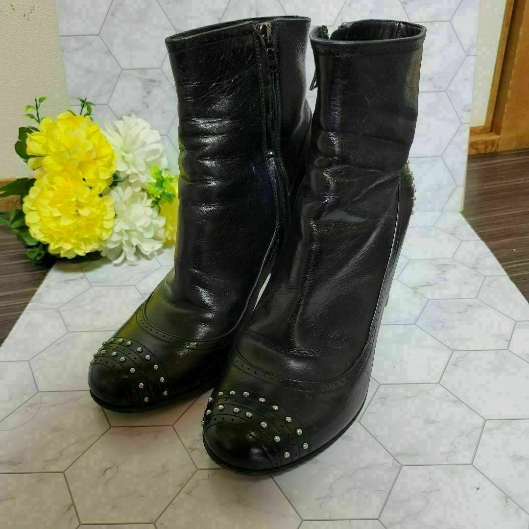 PRADA - PRADA スタッズ ショートブーツ レザー 上品 ドレス パンプス