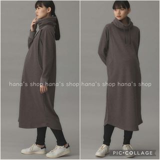 イヌジルシホンポ(INUJIRUSHI)の新品 M〜L 授乳口付きマタニティワンピース 裏シャギー パーカーワンピ 授乳服(マタニティワンピース)