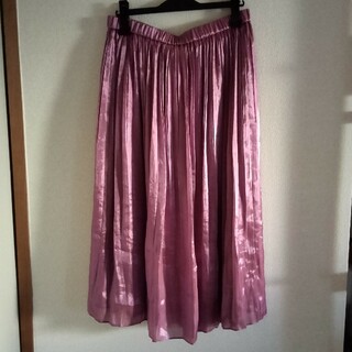 光沢　ロングスカート　プリーツ　４６　大きい　ピンク　紫　ローズティアラ(ロングスカート)