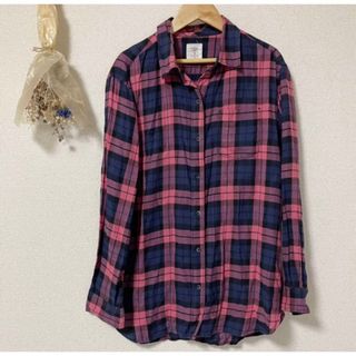 ギャップ(GAP)のUSED gap チェック　シャツ　S ギャップ　ピンク　ネイビー　女子(シャツ/ブラウス(長袖/七分))