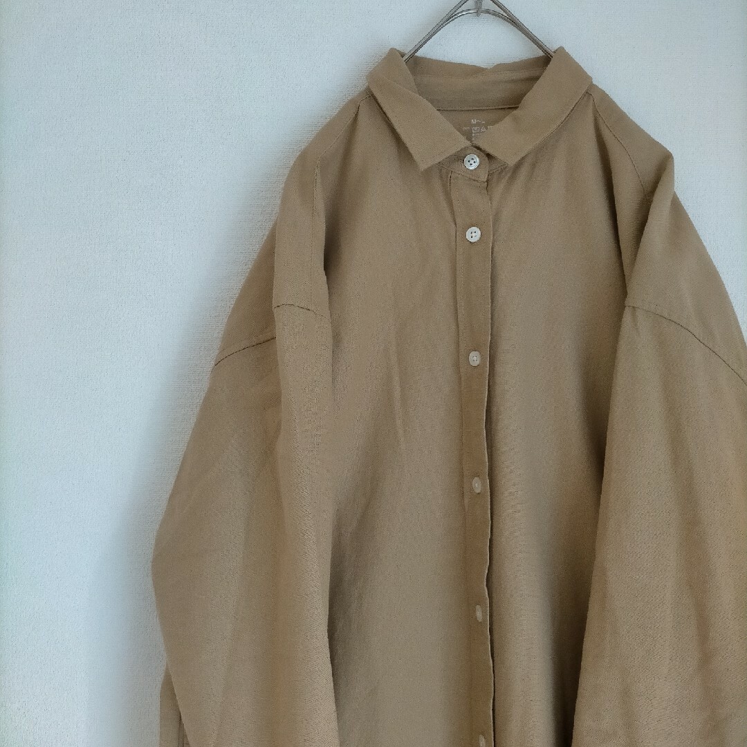 無印良品 前開き ロングシャツ ワンピース ベージュ