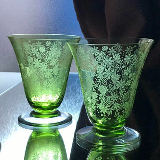 バカラ(Baccarat)のオールドバカラBACCARATグリーンエリザベートElisabeth ペア♡水用(グラス/カップ)