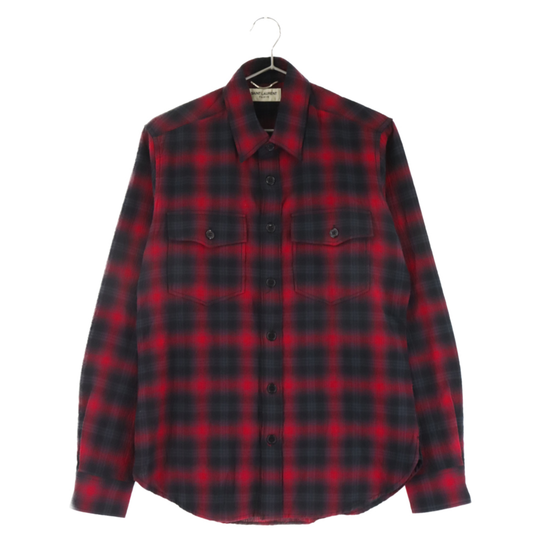 49センチ肩幅SAINT LAURENT PARIS サンローランパリ 16AW TARTAN PLAID COTTON L/S SHIRT 407723 Y826L タータンチェック長袖シャツ レッド