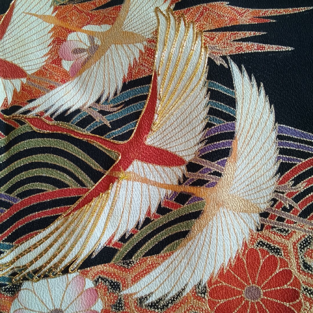 着物リメイクワンピース留袖ドレス飛鶴群 レディースのフォーマル/ドレス(ロングドレス)の商品写真
