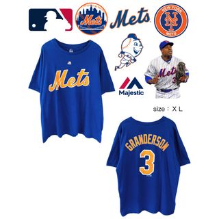 マジェスティック(Majestic)のMLB　メッツ　Granderson　3　Tシャツ　XL　青　USA古着(Tシャツ/カットソー(半袖/袖なし))