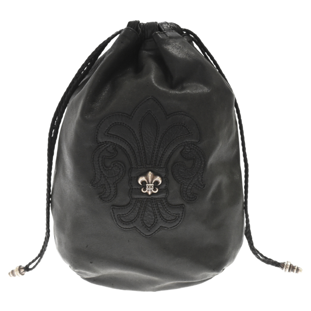 CHROME HEARTS DRW STRNG SACK クロムハーツ ドローストリングサック 巾着 ポーチ レザー BSフレア ブラック【231027】【-B】【me04】