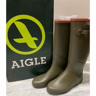 エーグル(AIGLE)のAIGLE エーグル　ロングレインブーツ　ラバーブーツ　23.0cm カーキ(レインブーツ/長靴)