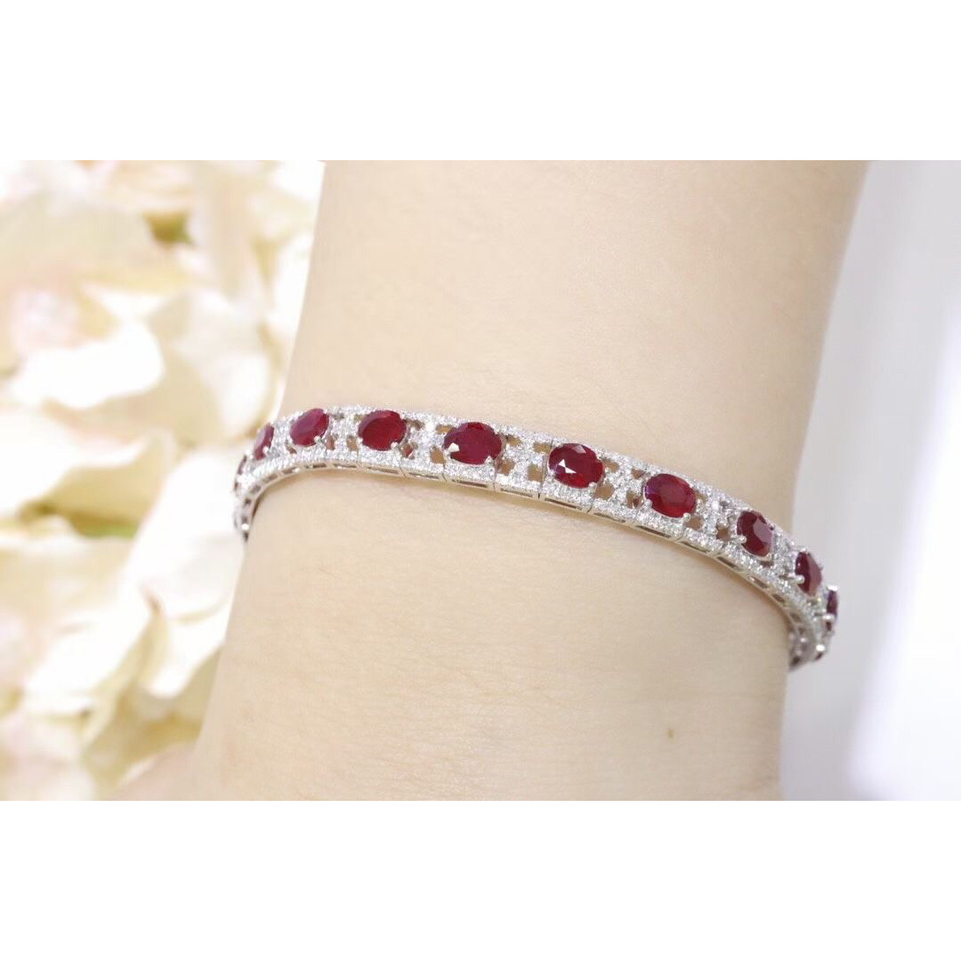 天然 ルビー ダイヤモンド ブレスレット6.05ct k18 f - アクセサリー 天然 ルビー ダイヤモンド ブレスレット6.05ct k18 f - アクセサリー