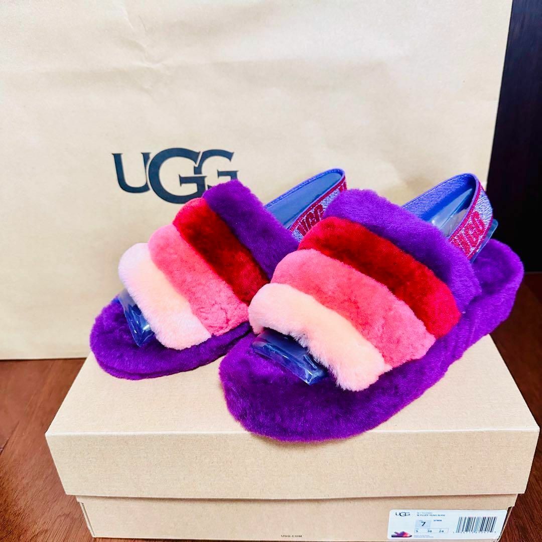 【1点限り】UGG アグ フラッフ イヤー スライド サンダル ムートン ボア