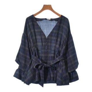 新品  ♡ ナイン NINE ♡ 綿ストライプオーバーブラウス シャツ 紺×白