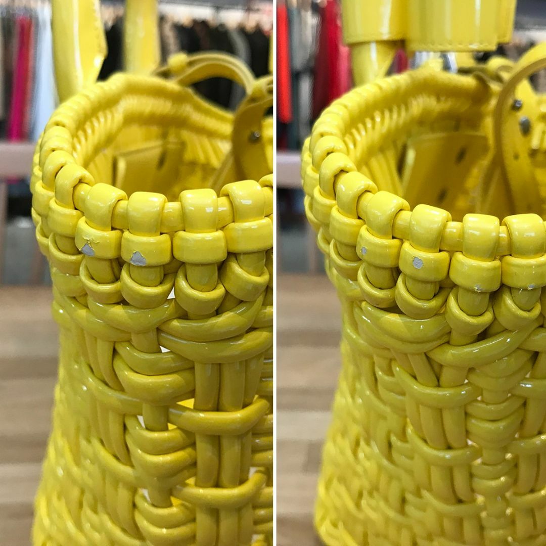 超美品 バレンシアガ ビストロXS カゴバッグ エナメル イエロー 2WAY 超美品 バレンシアガ ビストロXS カゴバッグ エナメル イエロー 2WAY