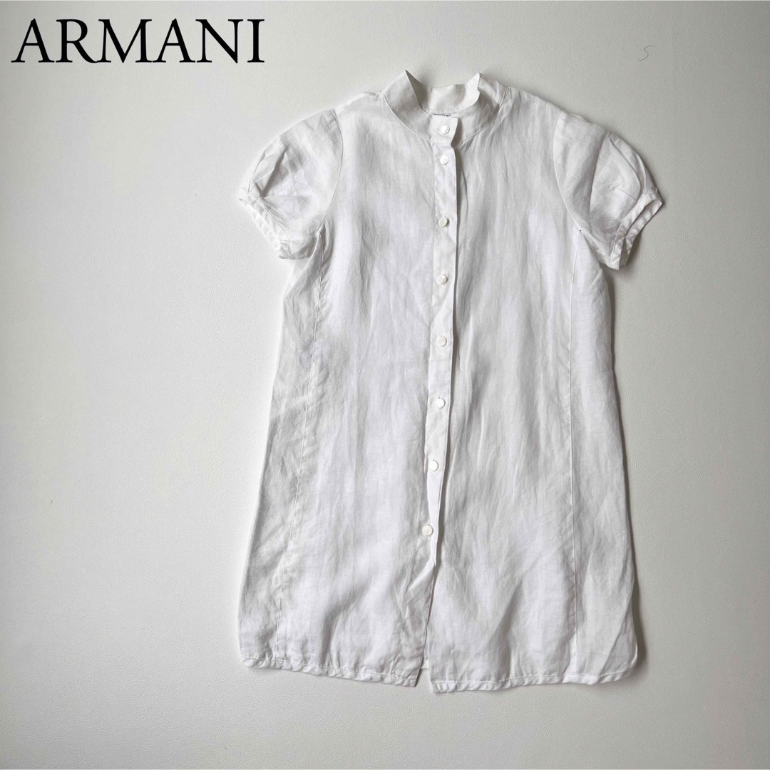 ARMANI COLLEZIONI(アルマーニ コレツィオーニ)のARMANI COLLEZIONI アルマーニ　ブラウス　シャツ　リネン　麻 レディースのトップス(シャツ/ブラウス(半袖/袖なし))の商品写真