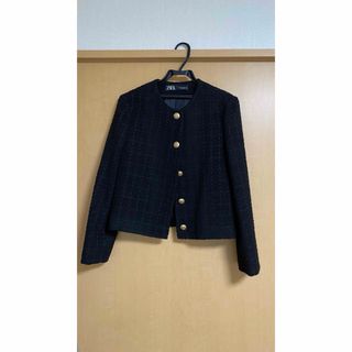 ZARA ツイード風 ノーカラージャケット