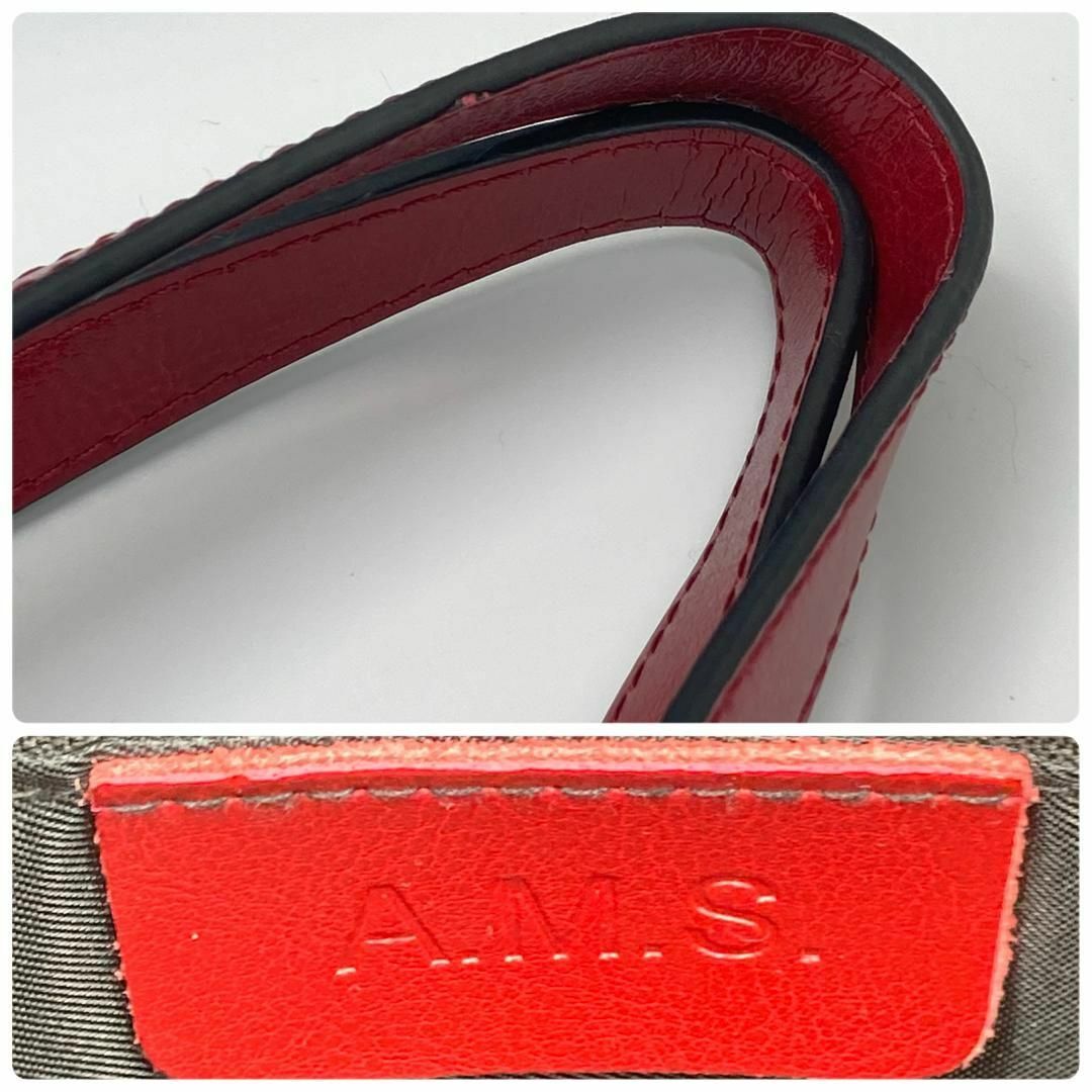 A.M.S. エーエムエス ビジネスバッグ レザー レッド レディースのバッグ(ショルダーバッグ)の商品写真