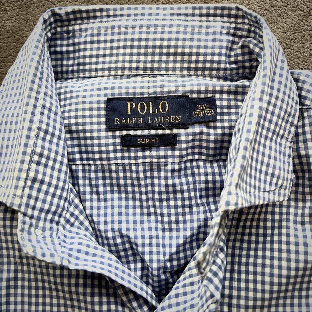 POLO RALPH LAUREN(ポロラルフローレン)のポロ ラルフローレン 長袖シャツ ブルー チェック Mサイズ 刺繡ロゴ メンズ メンズのトップス(シャツ)の商品写真