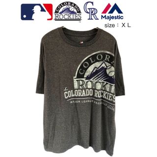 マジェスティック(Majestic)のMLB　コロラド・ロッキーズ　Tシャツ　XL　グレー　USA古着(Tシャツ/カットソー(半袖/袖なし))