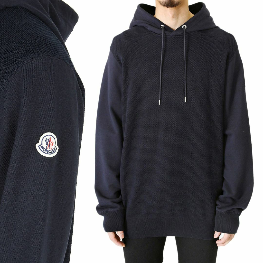 送料無料 54 MONCLER ネイビー ロゴ パーカー フーディ 9C00019 V9168 size XL約760センチ袖丈