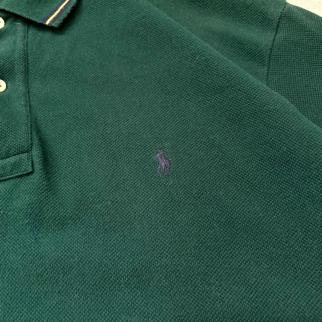 【90s ポロ ラルフローレン】XXL 刺繍ロゴ 長袖 ポロシャツ 緑グリーン メンズのトップス(ポロシャツ)の商品写真