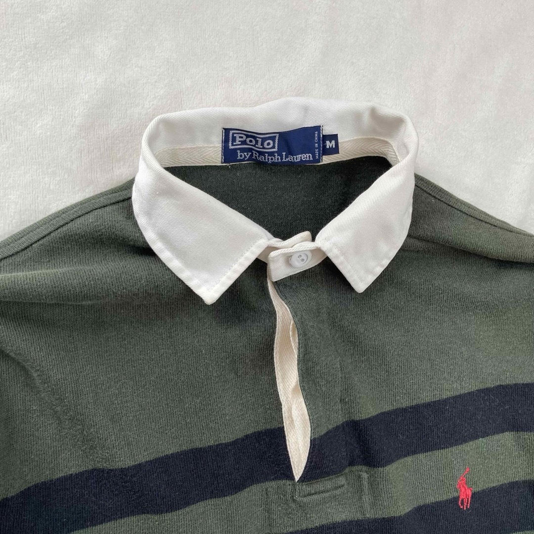 Ralph Lauren(ラルフローレン)のPolo by Ralph Lauren ラガーシャツ 太ボーダー M 刺繍ロゴ メンズのトップス(ポロシャツ)の商品写真