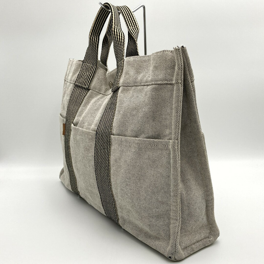【美品】HERMES ニューフールトゥ MM ハンドバッグ キャンバス グレー