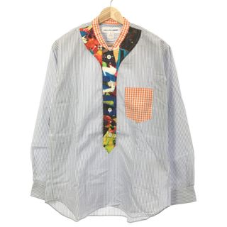 コムデギャルソン(COMME des GARCONS)のCOMME des GARCONS SHIRT コムデギャルソンシャツ 13SS ノーカラーパッチワークストライプシャツ S21029 ブルー S(シャツ)