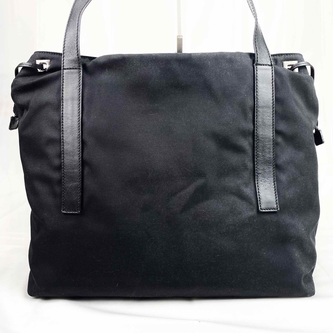 GUCCI トートバッグ キャンバス×レザー 黒 ロゴプレート A4可 肩掛け可